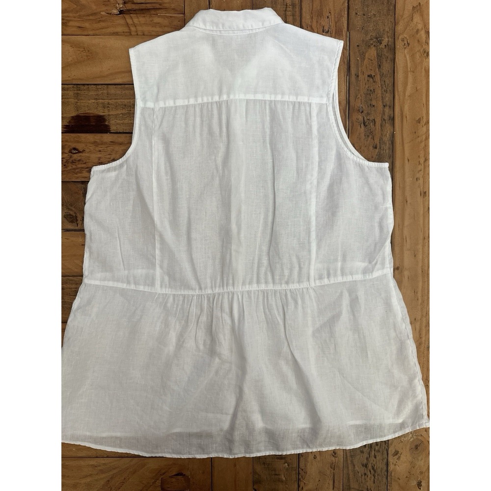 J. Jill Love Linen Sz: L White Linen Sleeveless Button Front Blouse with Peplum - Picture 2 of 4